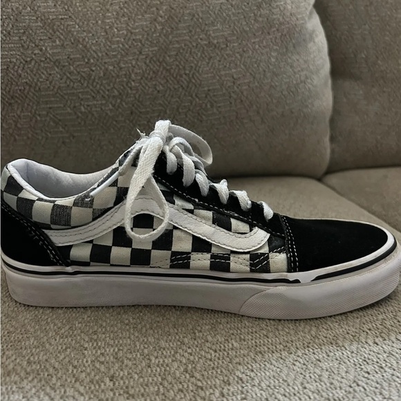 Vans Off the Wall Men 6 Womens 7.5 Old Skool Black White Checkerboard Sneakers - Picture 3 of 13